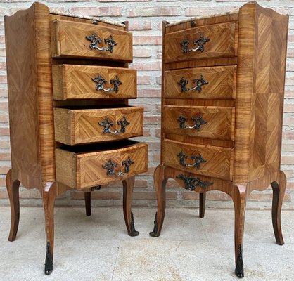 Late 19th Century French Louis XV Style Marquetry & Marble Chests of Drawers, Set of 2-NOU-1245312