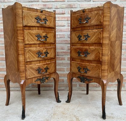 Late 19th Century French Louis XV Style Marquetry & Marble Chests of Drawers, Set of 2-NOU-1245312