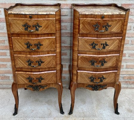 Late 19th Century French Louis XV Style Marquetry & Marble Chests of Drawers, Set of 2-NOU-1245312