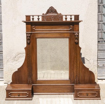 Late-19th Century Italian Veneered Walnut Stand Mirror with Drawers & Selvage-RAQ-1385781