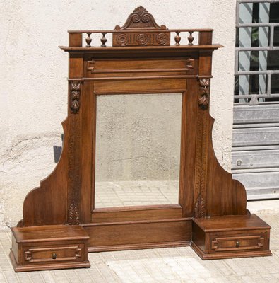 Late-19th Century Italian Veneered Walnut Stand Mirror with Drawers & Selvage-RAQ-1385781