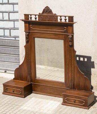 Late-19th Century Italian Veneered Walnut Stand Mirror with Drawers & Selvage-RAQ-1385781