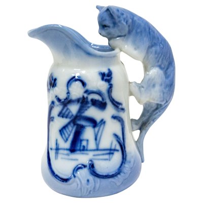 Late 19th Century Miniature Dutch Faience Milk Jug with Cat Handle-RIU-1404979