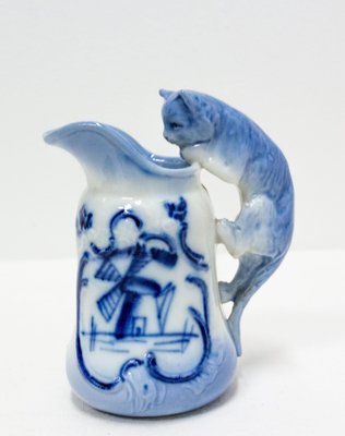 Late 19th Century Miniature Dutch Faience Milk Jug with Cat Handle-RIU-1404979