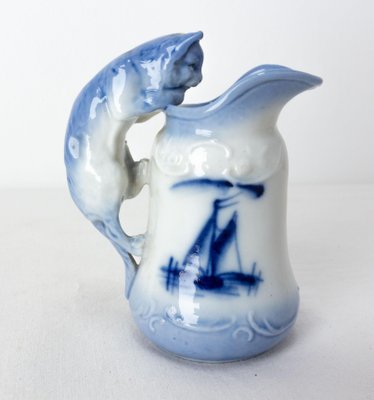 Late 19th Century Miniature Dutch Faience Milk Jug with Cat Handle-RIU-1404979