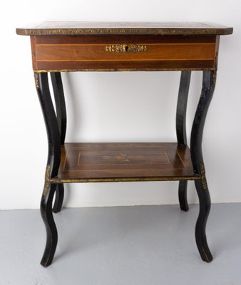 Late 19th Century Napoleon III Wood Marquetry and Brass Sewing Table, France, 1880s-RIU-1420999