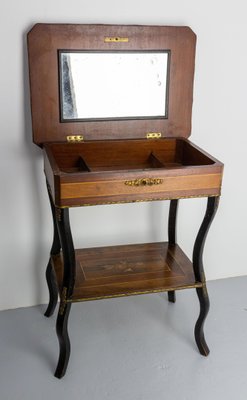 Late 19th Century Napoleon III Wood Marquetry and Brass Sewing Table, France, 1880s-RIU-1420999