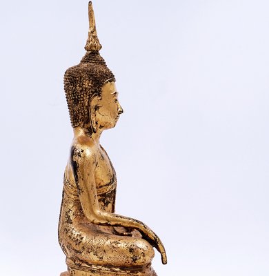 Late 19th Century Thai Gilt Bronze Seated Earth Touching Buddha Figure-NYF-2019215