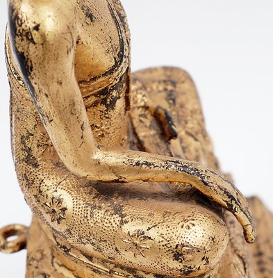 Late 19th Century Thai Gilt Bronze Seated Earth Touching Buddha Figure-NYF-2019215