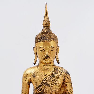 Late 19th Century Thai Gilt Bronze Seated Earth Touching Buddha Figure-NYF-2019215