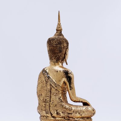 Late 19th Century Thai Gilt Bronze Seated Earth Touching Buddha Figure-NYF-2019215