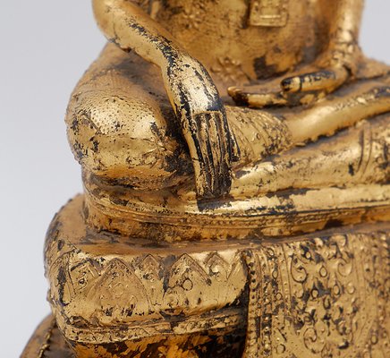 Late 19th Century Thai Gilt Bronze Seated Earth Touching Buddha Figure-NYF-2019215