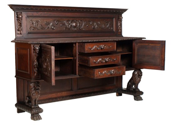 Late-19th Century Tuscan Renaissance Hand-Carved Walnut Credenza or Dresser from Dini e Puccini-NJV-765558