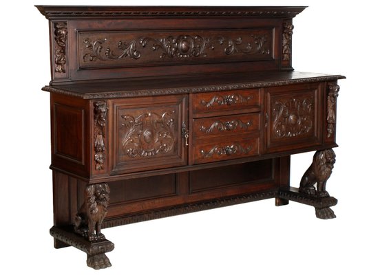 Late-19th Century Tuscan Renaissance Hand-Carved Walnut Credenza or Dresser from Dini e Puccini-NJV-765558