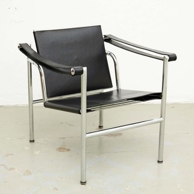 LC1 Black Leather Armchairs b Pierre Jeanneret Charlotte Perriand attributed to Le Corbusier, 1970s, Set of 4-WM-1388252