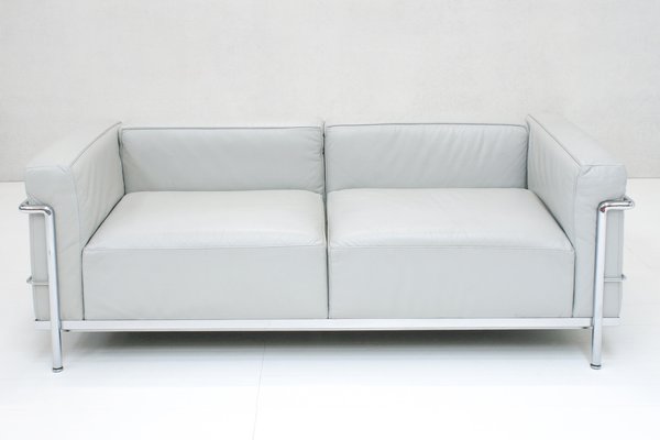 LC3 Sofas in Grey Leather and Chrome by Le Corbusier, Pierre Jeanneret and Charlotte Perriand for Cassina, 1990s, Set of 2-SES-1775433