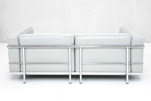 LC3 Sofas in Grey Leather and Chrome by Le Corbusier, Pierre Jeanneret and Charlotte Perriand for Cassina, 1990s, Set of 2-SES-1775433