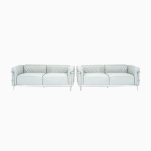 LC3 Sofas in Grey Leather and Chrome by Le Corbusier, Pierre Jeanneret and Charlotte Perriand for Cassina, 1990s, Set of 2-SES-1775433