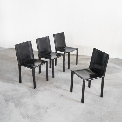 LC6 Dining Table attributed to Le Corbusier for Cassina and Chairs in Black Leather by Matteo Grassi, 1990s, Set of 5-LPQ-1781111