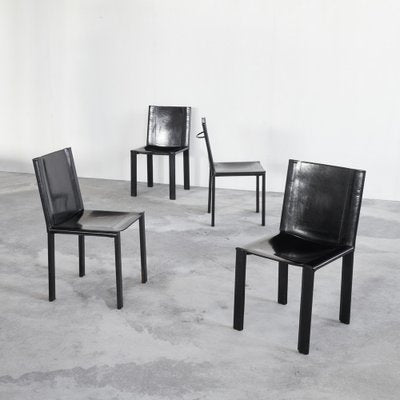 LC6 Dining Table attributed to Le Corbusier for Cassina and Chairs in Black Leather by Matteo Grassi, 1990s, Set of 5-LPQ-1781111