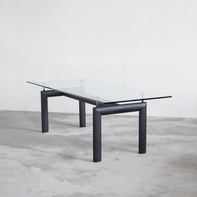 LC6 Dining Table attributed to Le Corbusier for Cassina and Chairs in Black Leather by Matteo Grassi, 1990s, Set of 5-LPQ-1781111