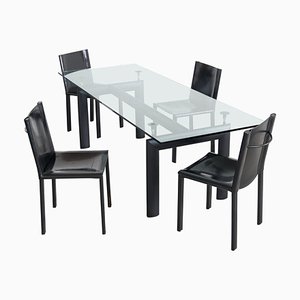 LC6 Dining Table attributed to Le Corbusier for Cassina and Chairs in Black Leather by Matteo Grassi, 1990s, Set of 5-LPQ-1781111