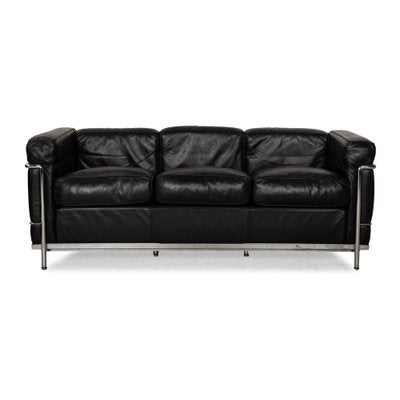 Le Corbusier LC 2 Leather Three Seater Black Sofa by Le Corbusier for Cassina-RQW-2036309