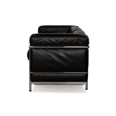 Le Corbusier LC 2 Leather Three Seater Black Sofa by Le Corbusier for Cassina-RQW-2036309