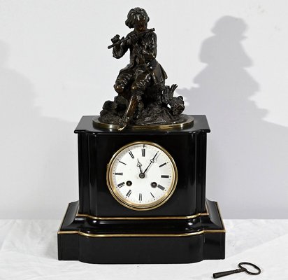 Le Joueur de Flute Clock in Marble and Bronze, Mid-19th Century-RVK-1764616