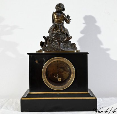 Le Joueur de Flute Clock in Marble and Bronze, Mid-19th Century-RVK-1764616