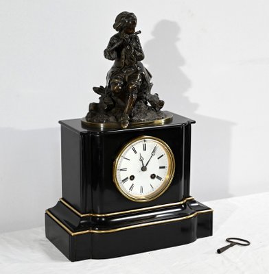 Le Joueur de Flute Clock in Marble and Bronze, Mid-19th Century-RVK-1764616