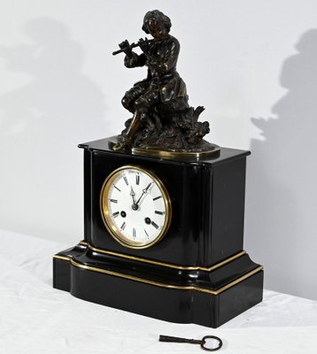 Le Joueur de Flute Clock in Marble and Bronze, Mid-19th Century-RVK-1764616