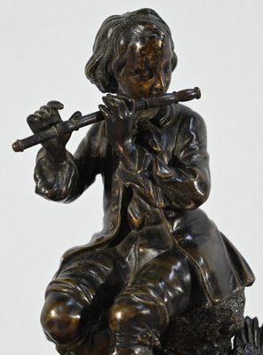 Le Joueur de Flute Clock in Marble and Bronze, Mid-19th Century-RVK-1764616