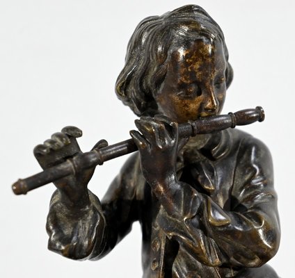 Le Joueur de Flute Clock in Marble and Bronze, Mid-19th Century-RVK-1764616