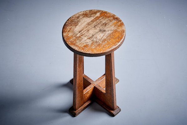 Le Même Stool in Oak by Henry Jacques, France, 1940s-SFD-1791934