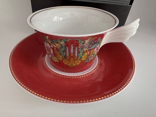 Le Reve De Noel Tea Cup and Saucer by Versace for Rosenthal, 2000, Set of 2-IHL-2027011