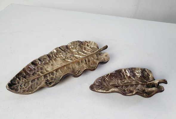 Leaf Bronze Trays, Italy, Set of 2-FO-1259845