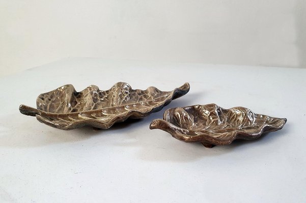 Leaf Bronze Trays, Italy, Set of 2-FO-1259845