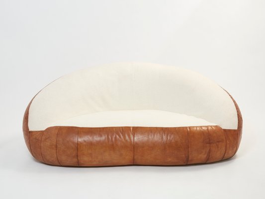 Leather and Bouclé Croissant Sofas by Raphael Raffel, 1970s, Set of 2-YJA-1360491