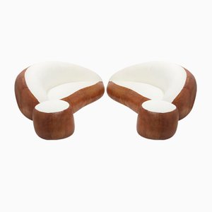 Leather and Bouclé Croissant Sofas by Raphael Raffel, 1970s, Set of 2-YJA-1360491