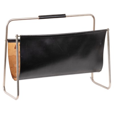 Leather and Brass Magazine Rack from Carl Auböck, Austria, 1960s-SFD-1328493