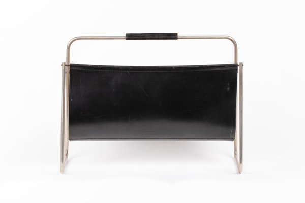 Leather and Brass Magazine Rack from Carl Auböck, Austria, 1960s-SFD-1328493