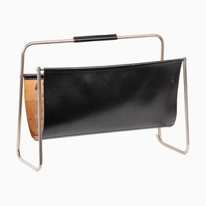 Leather and Brass Magazine Rack from Carl Auböck, Austria, 1960s-SFD-1328493