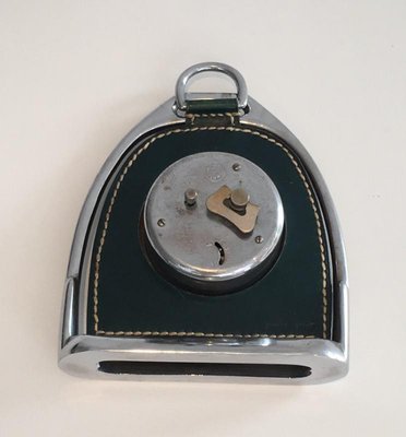 Leather and Chrome Clock attributed to Jacques Adnet, France, 1950s-BA-658561