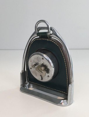 Leather and Chrome Clock attributed to Jacques Adnet, France, 1950s-BA-658561