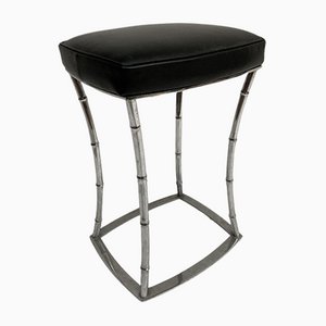 Leather and Chromed Brass Stool Attributed to Jacques Adnet-VRR-1077450