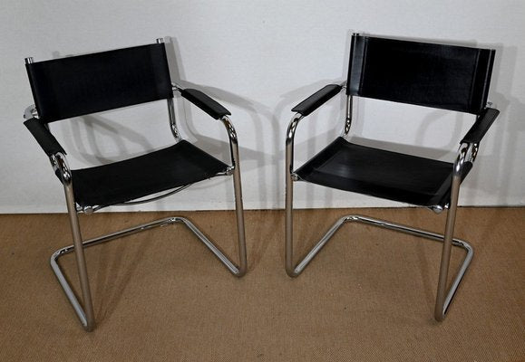 Leather and Chromed Metal Armchairs in the Style of Marcel Breuer, 1970s, Set of 2-RVK-1406487