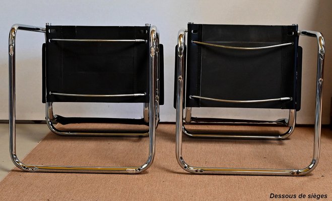 Leather and Chromed Metal Armchairs in the Style of Marcel Breuer, 1970s, Set of 2-RVK-1406487