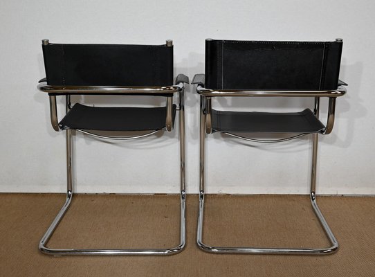 Leather and Chromed Metal Armchairs in the Style of Marcel Breuer, 1970s, Set of 2-RVK-1406487