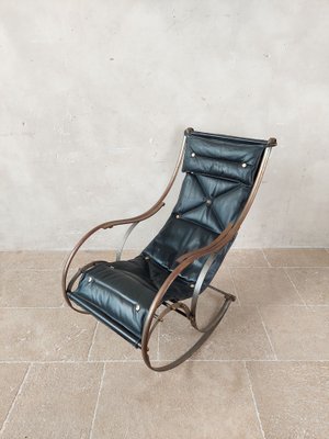 Leather and Iron Rocking Chair attributed to P. Cooper for R.W. Winfield, 1850s-TDA-1820847